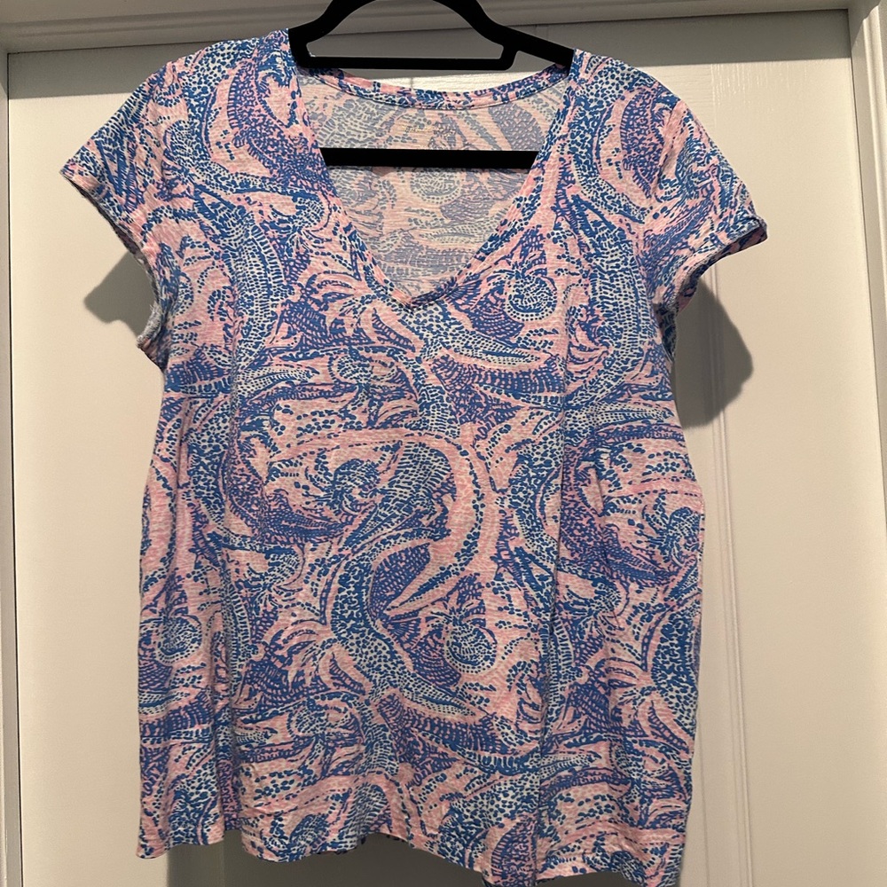 Lilly Pulitzer Blue and Pink Alligator Tee